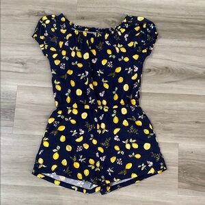 Navy Blue Lemon Print Kids Romper